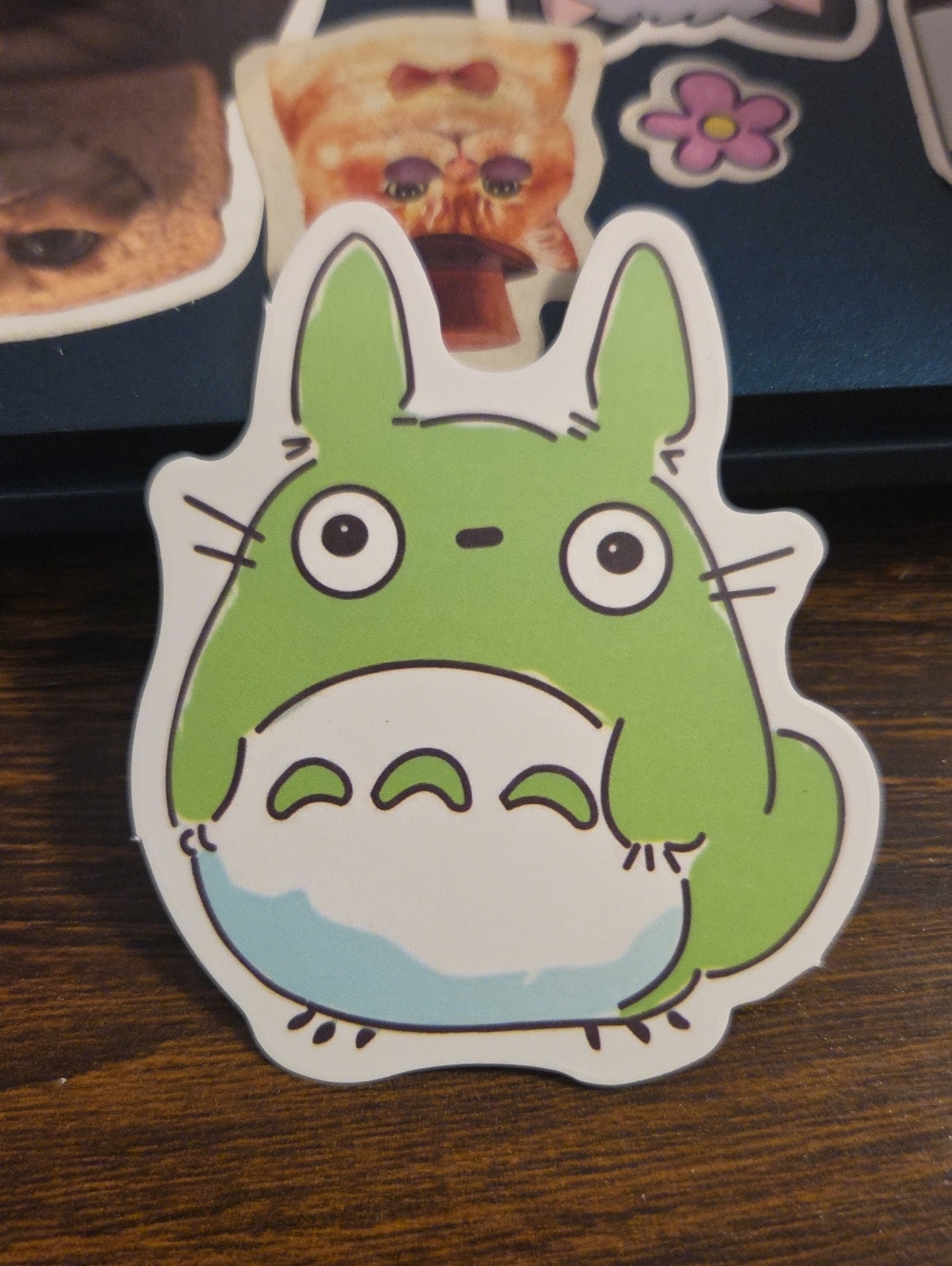Green Cartoon Character Vinyl Sticker — Cute Totoro-Style Design